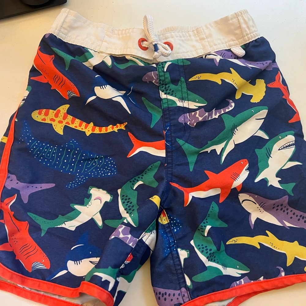 Mini Boden Colorful Shark Print Kids Swim Shorts size 7-8